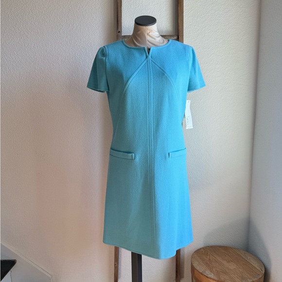 Courrèges Aqua Wool Blend Vintage Runway Sheath Dress Sz: 8 NWT